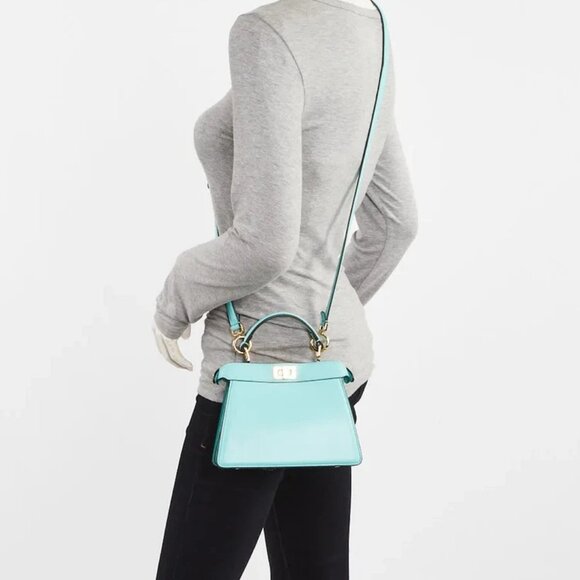 Fendi Teal Leather Petite Peekaboo Iseeu Satchel Bag 8BN335 - Picture 2 of 12